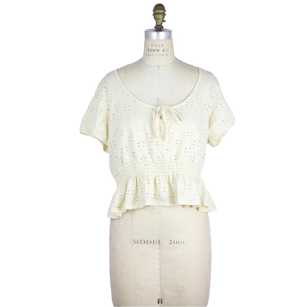 Arizona Jean Co Top Light Yellow Eyelet Short Sleeve Shirt Size XL